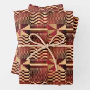 Feuille De Papier Cadeau Impression Kwanzaa Kente (Rouge/Or)