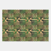 Feuille De Papier Cadeau Impression Kwanzaa Kente (Vert/Or) (Devant 3)