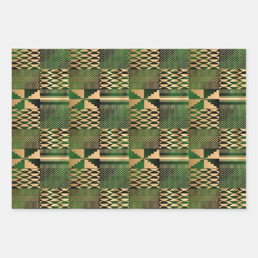 Feuille De Papier Cadeau Impression Kwanzaa Kente (Vert/Or) (Devant)