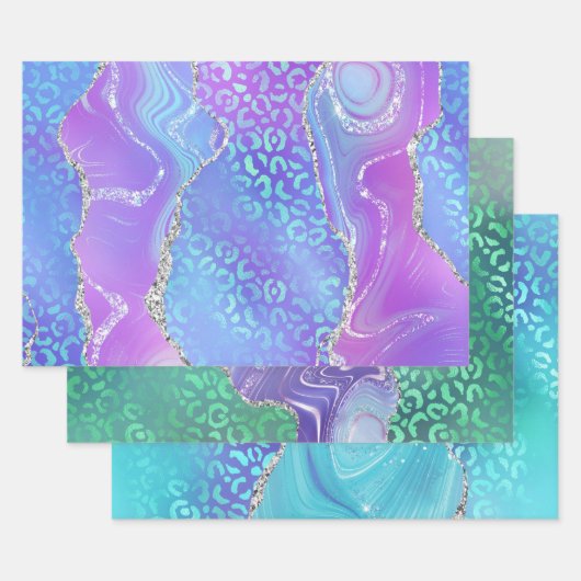 Feuille De Papier Cadeau Impression léopard agate avec paillettes et tons d (Lot)