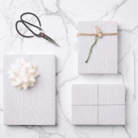 Feuille De Papier Cadeau Impression numérique en bois rustique blanc (Recto)