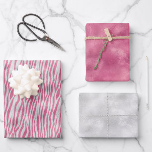 Feuille De Papier Cadeau Impression Zebra en argent rose Girl