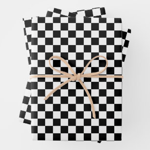 Feuille De Papier Cadeau Imprimé à carreaux noir et blanc