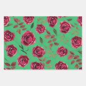 Feuille De Papier Cadeau Imprimé floral Roses Bourgogne (Devant 2)