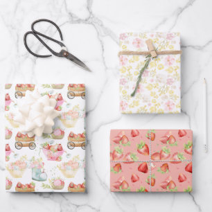 Feuille De Papier Cadeau Infirmière Fleur sauvage de campagne à la fraise