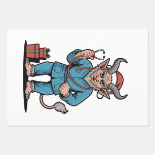 Feuille De Papier Cadeau Infirmière Krampus Noël Mal Époque de Noël