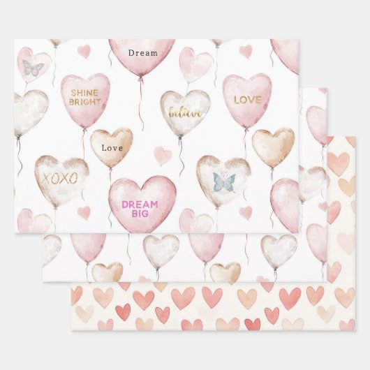 Feuille De Papier Cadeau Inspirational Pink Cream Hearts (Lot)