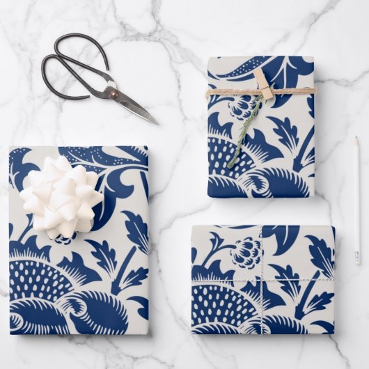 Feuille De Papier Cadeau Intricate blue floral pattern on light background (Recto)