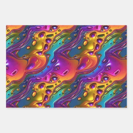 Feuille De Papier Cadeau Iridescente Liquid Chrome Effet Design (Devant)