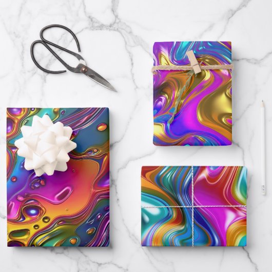 Feuille De Papier Cadeau Iridescente Liquid Chrome Effet Design (Recto)