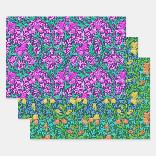 Feuille De Papier Cadeau Iris de William Morris, couleurs profondes (Lot)