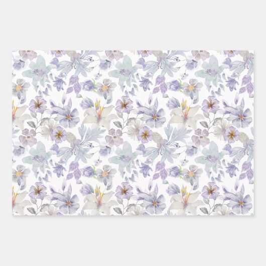 Feuille De Papier Cadeau Iris Floral Aquarelle Jaune Violet (Devant 2)