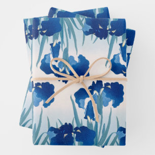 Feuille De Papier Cadeau Irises bleues et Turquoises