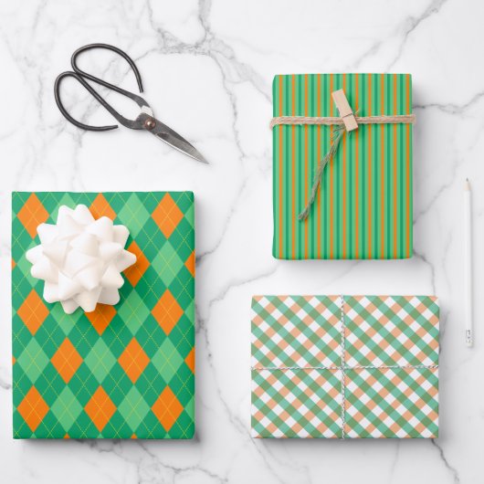 Feuille De Papier Cadeau Irish Green & Orange St. Patrick's Day Motif (Recto)