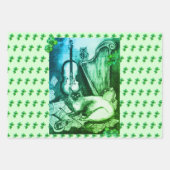 Feuille De Papier Cadeau Irish Harp et St.Patrick's Day Cat Making Music (Devant 3)