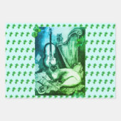 Feuille De Papier Cadeau Irish Harp et St.Patrick's Day Cat Making Music (Devant)