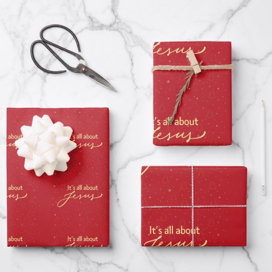 Feuille De Papier Cadeau It’s All About Jesus – Red & Gold Christmas (Recto)