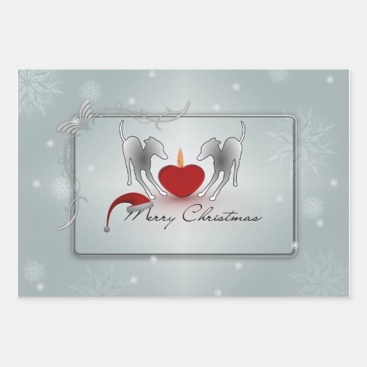 Feuille De Papier Cadeau Italie Greyhound Joyeux Noël (Devant)