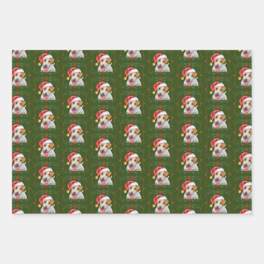 Feuille De Papier Cadeau Jack Russell Chien Motif Noël (Devant 3)