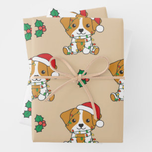 Feuille De Papier Cadeau Jack Russell Noël Animaux d'hiver Vacances