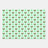 Feuille De Papier Cadeau Jack Russell Terrier Chien de Noël Bow vert 3 Col (Devant 2)