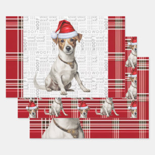 Feuille De Papier Cadeau Jack Russell Terrier Chien de Noël Rouge Plaid
