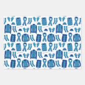 Feuille De Papier Cadeau Jacquard Illustration Gris Rouge et Bleu (Devant 3)