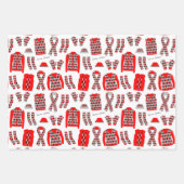 Feuille De Papier Cadeau Jacquard Illustration Gris Rouge et Bleu (Devant 2)