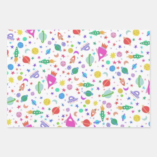 Feuille De Papier Cadeau J'Ai Besoin D'Espace UFO Rocket Planet Motif migne (Devant 3)