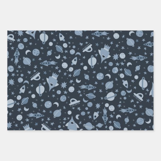 Feuille De Papier Cadeau J'Ai Besoin D'Espace UFO Rocket Planet Motif migne (Devant 3)