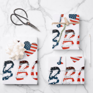 Feuille De Papier Cadeau J'aime le barbecue, patriotique américain
