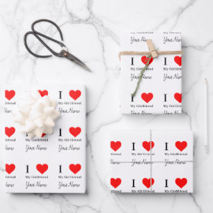 Feuille De Papier Cadeau J'aime ma petite amie et le coeur rouge Personnali