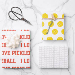 Feuille De Papier Cadeau J'AIME PICKLEBALL Texte Sports Jeu Ball Net Fun