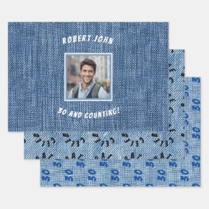 Feuille De Papier Cadeau Jalon personnalisé Anniversaire d'or Denim