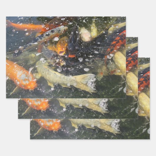 Feuille De Papier Cadeau Japonais Carpe Koi Poisson Natation (Lot)