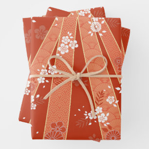 Feuille De Papier Cadeau Japonais Floral Kimono Motif Coral