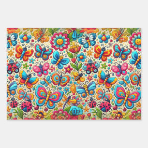 Feuille De Papier Cadeau Jardin aux papillons gras et capricieux