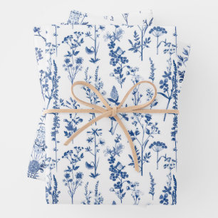 Feuille De Papier Cadeau Jardin Bleu Fleur sauvage Motif