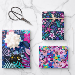 Feuille De Papier Cadeau Jardin botanique d'été enchanté de minuit