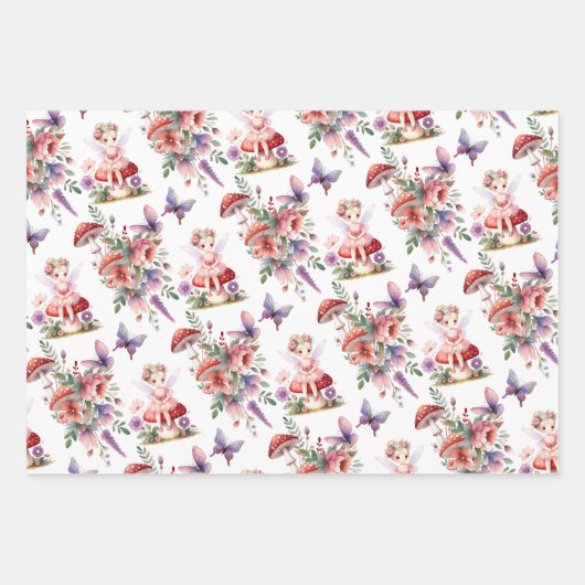 Feuille De Papier Cadeau Jardin d'aquarelle enchantée Fairy First Birday (Devant 3)