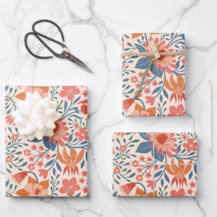 Feuille De Papier Cadeau Jardin de corail et de sarcelle sur fond beige dou