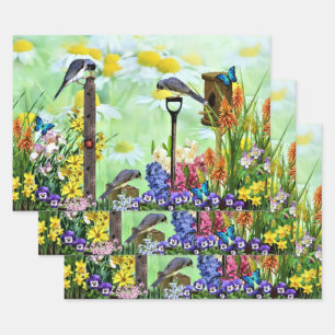 Feuille De Papier Cadeau Jardin de fleurs de nichoir à oiseaux