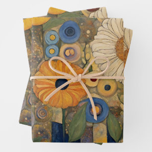 Feuille De Papier Cadeau Jardin de fleurs sauvages Art Nouveau Boho