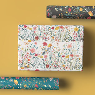 Feuille De Papier Cadeau Jardin de fleurs sauvages audacieux, lunatique, ro