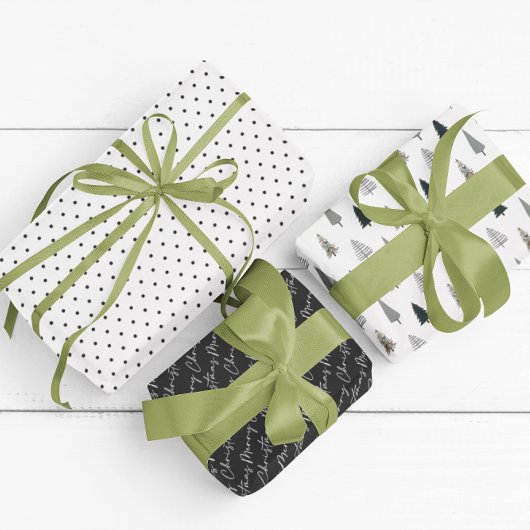Feuille De Papier Cadeau Jardin de Noël noir moderne