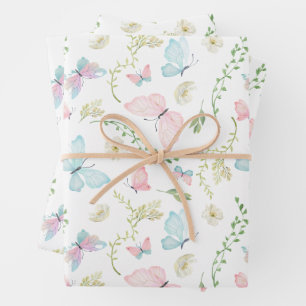 Feuille De Papier Cadeau Jardin de papillons pastel aquarelle