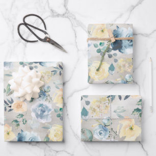 Feuille De Papier Cadeau Jardin floral Dusty Blue & Yellow Peony Eucalyptus