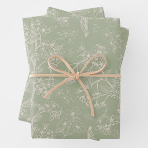 Feuille De Papier Cadeau Jardin Grasmere Motif botanique Vintage à Sage
