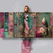 Feuille De Papier Cadeau Jardin Oriental, Portrait, Oiseau, Patchwork, Flor