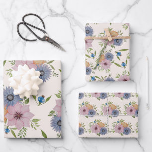 Feuille De Papier Cadeau Jardin printanier aquarelle rose blush